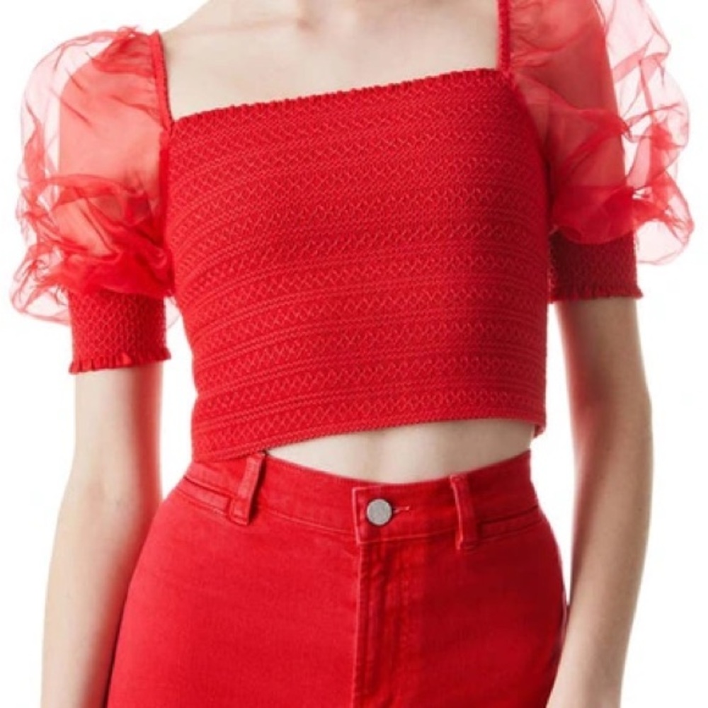 Alice + Olivia Lisbeth Smocked Bodice Crop Top
